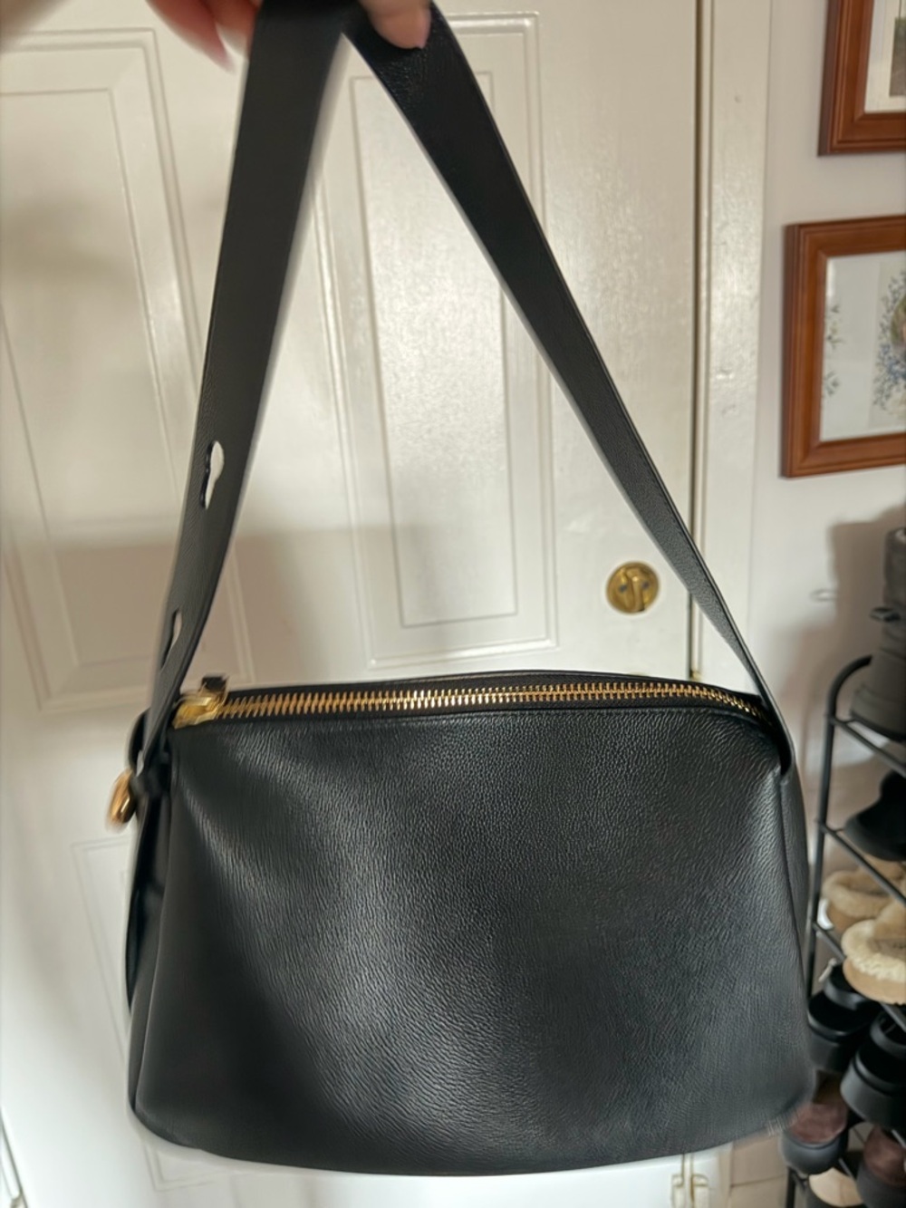 Tory Burch Romy Shoulder Bag Black Pebbled Leather Gold Hardware 🖤